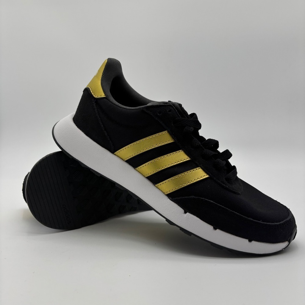 Adidas Run 60s 2.0 Women's 6.5 Sneakers Black Gold Metallic Low Retro Shoes